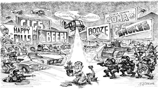 Cartoon Drug War Picture Black and White 